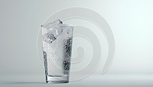 Refreshing soda water in glass on light gray background