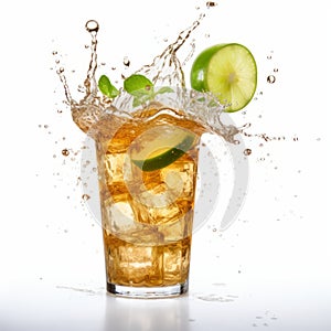 Refreshing Sour Iced Tea With Lime Splash - Award-winning Softbox Lighting photo