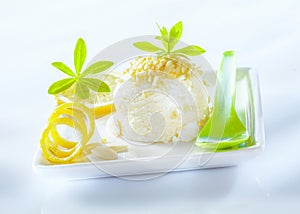 Refreshing sour lemon sorbet dessert