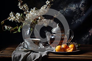 Refreshing Stilllife flower tea. Generate Ai photo