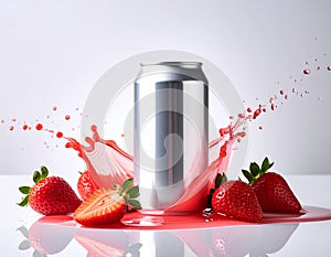 Refreshing Strawberry Drink In Steel Can Packaging