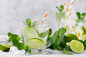 Refreshing summer alcoholic cocktail mojito with ice, fresh mint and lime