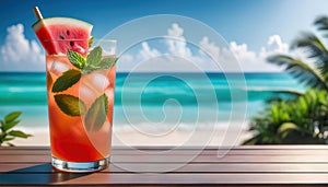 Refreshing summer drink by the beach