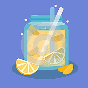 Refreshing summer drink orange juice with bubbles in a beautiful jar in vector