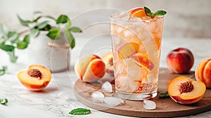 Refreshing summer drink with peach slices and mint