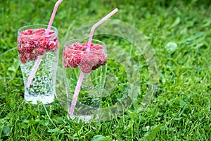 Refreshing summer drink with sparkling water and fresh berries