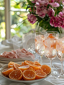 Refreshing Summer Drinks and Citrus Slices on a Table Setting