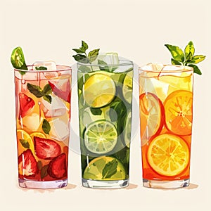 Refreshing Summer Fruit Infused Water in Three Tall Glasses