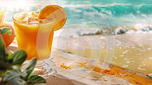 Refreshing Summer Orange Drink by the Beach