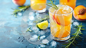 Refreshing summer peach cocktail with rosemary and ice