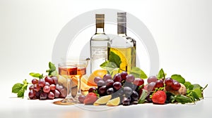 Refreshing Summer Picnic: Fruit And Wine Glass On A White Background