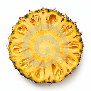 Refreshing top view of a pineapple slice isolated on a white background, Ai Generated