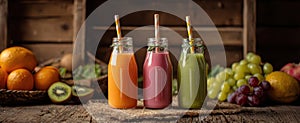 The refreshing trio of vibrant smoothies showcasing fresh fruit flavors.AI generated image