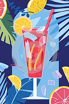 Refreshing Tropical Citrus Iced Drink Illustration