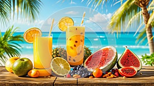 Refreshing Tropical Fruits with Juice,