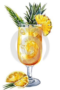 Refreshing Tropical Pineapple Cocktail Illustration with Vibrant Colors