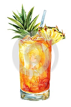 Refreshing Tropical Pineapple Cocktail Illustration with Vibrant Colors