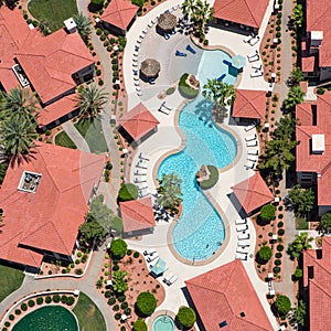 Refreshing view of swimming pool from above photo