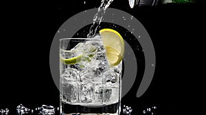 Refreshing Vodka Tonic With Ice And Lemon In A Stylish Glass