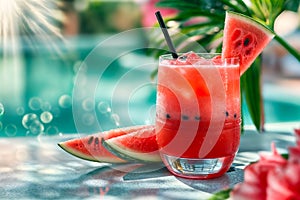 Refreshing watermelon cocktail by the pool