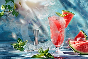 Refreshing Watermelon Cocktail in Sunlit Summer Setting