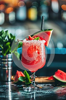 A refreshing watermelon cooler garnished with a juicy slice