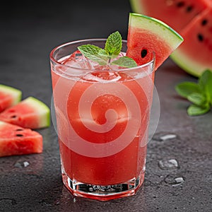 Refreshing Watermelon Mint Juice with Ice in Glass