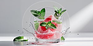 Refreshing Watermelon Mint Juice Splash in Clear Glass