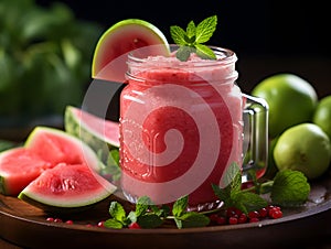 refreshing watermelon smoothie in a glass jar