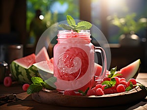 refreshing watermelon smoothie in a glass jar
