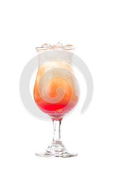 Refreshment Alcoholic cocktail tequila sunrise with Orange Juice and Grenadine Syrup isolated on white background