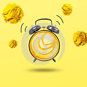 Refreshment concepts with coffee clock on pastel