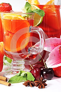 Refreshment in glass with fruits