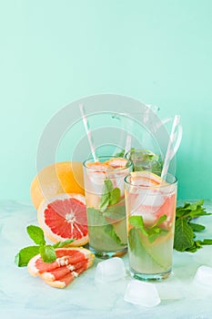 Refreshment grapefruit cocktail with mint