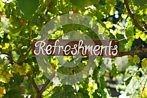 Refreshments signs on a wedding reception outdoors