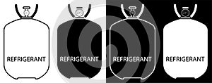 Refrigerant. Balon, container with coolant. Liquid nitrogen, freon. Filling air conditioners and refrigerators with refrigerant.