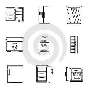 Refrigerated carton icons set, outline style