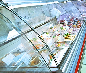 supermarket refrigerated display case  photo