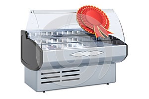 Refrigerated display case with best choice badge, 3D rendering