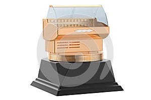 Refrigerated display case golden award concept. 3D rendering