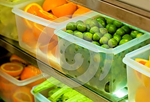 Refrigerated Fruits In The Transparent Crisper