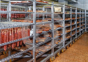 Refrigerated warehouse for storing meat and sausage products