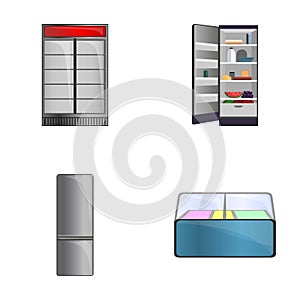 Refrigeration equipment icons set cartoon vector. Fridge showcase