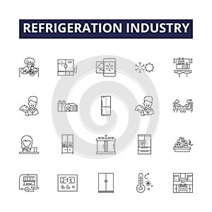 Refrigeration industry line vector icons and signs. industry, cooling, HVAC, compressors, chillers, condensers photo