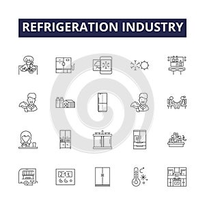 Refrigeration industry line vector icons and signs. industry, cooling, HVAC, compressors, chillers, condensers