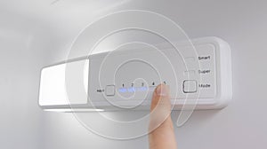 Refrigerator defrosting by electronic control inside the refrigerator. Modern technology, close-up