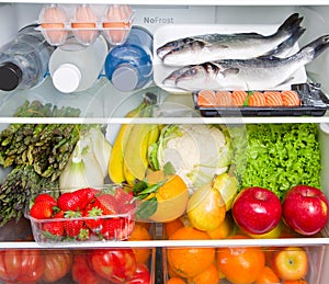 A refrigerator full of healthy food, Mediterranean diet