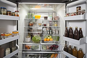 refrigerator fully stocked with ingredients and ready-to-cook dishes