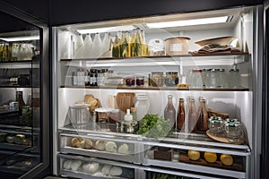 refrigerator fully stocked with ingredients and ready-to-cook dishes