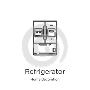 refrigerator icon vector from home decoration collection. Thin line refrigerator outline icon vector illustration. Outline, thin